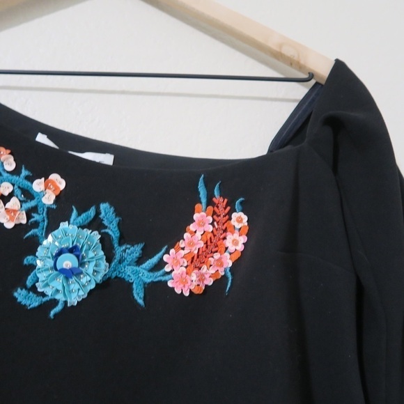 NEW Rachel Zoe Harper One Shoulder Mini Dress Cocktail Floral Embellished Black - Picture 4 of 11